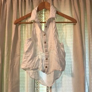 White bottom halter top.